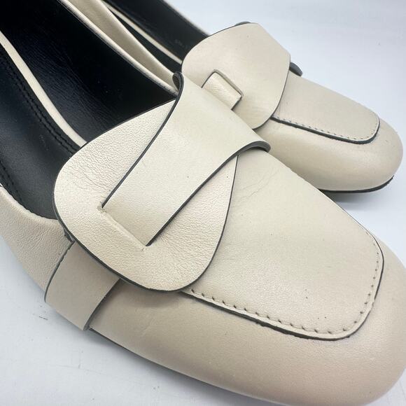 Tory Burch Cream Square Toe Block Heel Faux Buckle Womens Shoe Size 6 Officecore - Picture 8 of 16